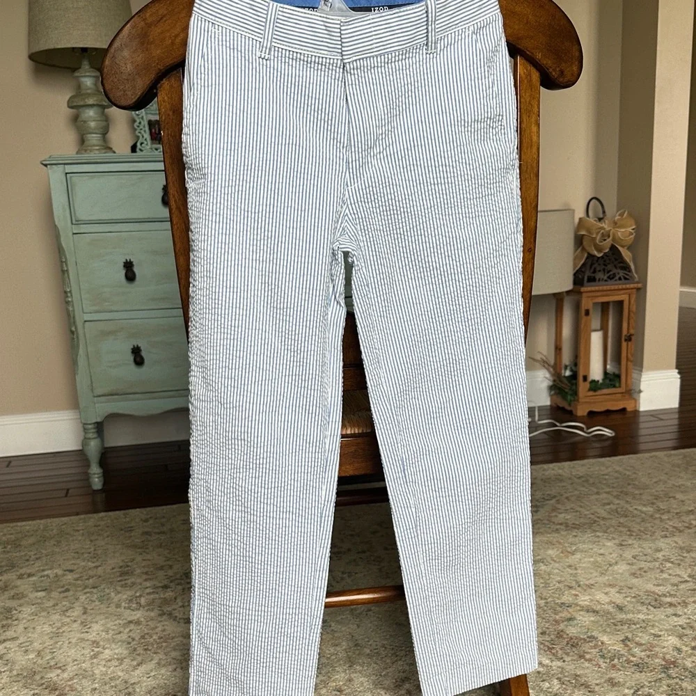 Izod Kids Blue and White Striped Formal Pants - Picture 1 of 4